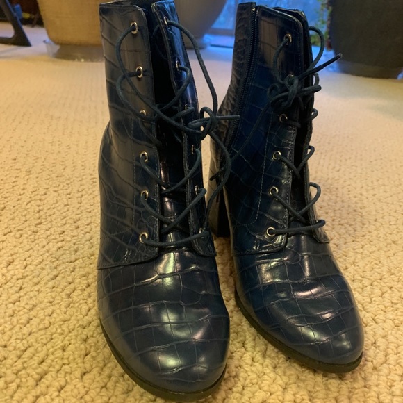 Blue Faux Python Booties - Picture 2 of 4